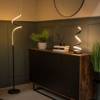 ValueLights Black Single Spiral Twist Floor Lamp Integrated LED Standing Light Living Room Lounge Lighting