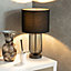 ValueLights Black Wire Cage Metal Bedside Dimmer Touch Table Lamp with Fabric Drum Lampshade - Bulb Included
