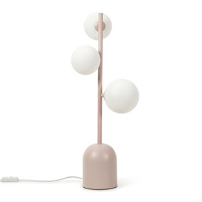 ValueLights Blush Pink 3 Way Bedside Table Lamp with Glass Globe Lampshades Living Room Bedroom Light - Bulbs Included