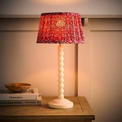ValueLights Bobble Burgundy Pleat Shade Cream Table Lamp and Bulb