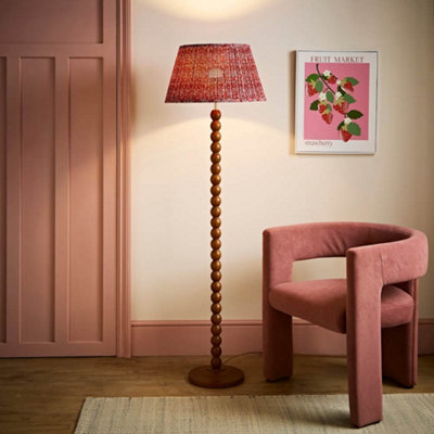 ValueLights Bobble Burgundy Pleat Shade Walnut Wooden Table Lamp