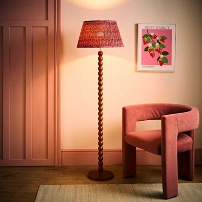 ValueLights Bobble Burgundy Pleat Shade Walnut Wooden Table Lamp