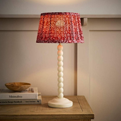 ValueLights Bobble Burgundy Pleated Shade Cream Table Lamp