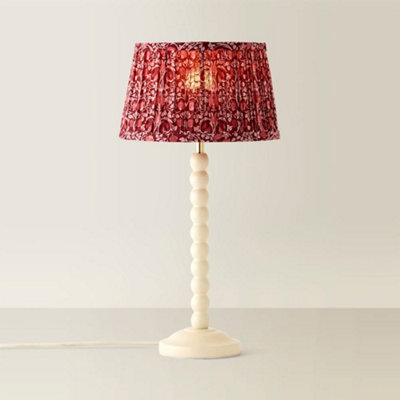 ValueLights Bobble Burgundy Pleated Shade Cream Table Lamp