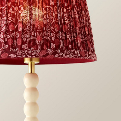 ValueLights Bobble Burgundy Pleated Shade Cream Table Lamp
