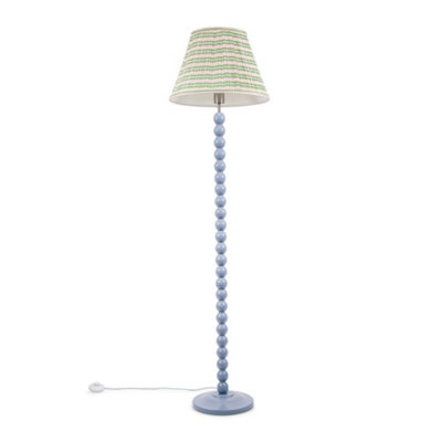 ValueLights Bobbles Powder Blue Bobbin Floor Lamp with Pink Aztec Pleated Shade - LED Bulb Included