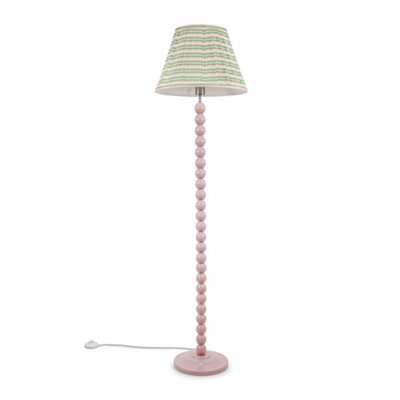 ValueLights Bobbles Rose Pink Bobbin Floor Lamp with Pink Aztec Pleated Shade - LED Bulb Included