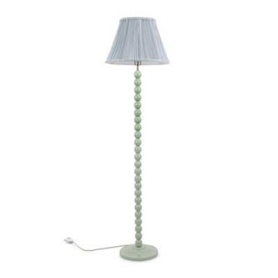 ValueLights Bobbles Sage Green Bobbin Floor Lamp with Blue Pleated Shade - LED Bulb Included