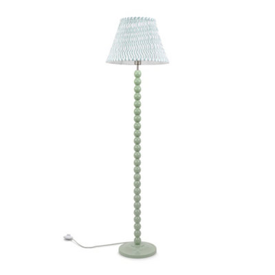 ValueLights Bobbles Sage Green Bobbin Floor Lamp with Green Arrow Pleated Shade - LED Bulb Included