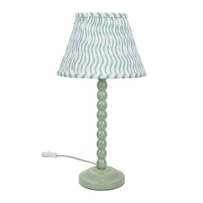 ValueLights Bobbles Sage Green Bobbin Table Lamp with Green Arrow Pleated Shade