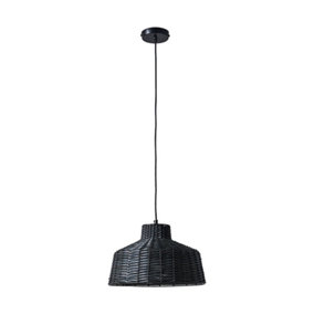 ValueLights Boho Style Black Woven Wicker Tapered Ceiling Pendant Light Fitting