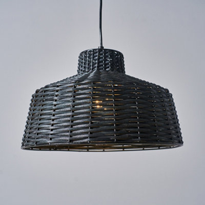 ValueLights Boho Style Black Woven Wicker Tapered Ceiling Pendant Light Fitting