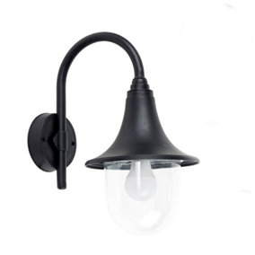 ValueLights Bramhall Modern IP44 Outdoor Black Fishermans Style Wall Light Lamp - Complete with 1 x 6w LED ES E27 Bulb