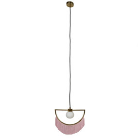 ValueLights Brass Semicircle & Pink Tassel Fringe Ceiling Pendant Light with Frosted Globe Shade With 3w LED G9 Bulb In Warm White