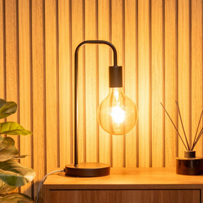 ValueLights Bronx Industrial Style Black Metal Curved Stem Bedside Table Lamp Living Room Bedroom Light - Bulb Included