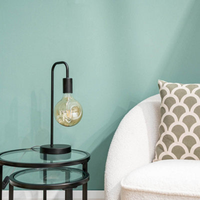 ValueLights Bronx Industrial Style Black Metal Curved Stem Bedside Table Lamp Living Room Bedroom Light - Bulb Included