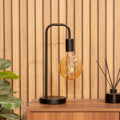 ValueLights Bronx Industrial Style Black Metal Curved Stem Bedside Table Lamp Living Room Bedroom Light - Bulb Included