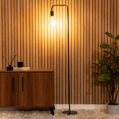 ValueLights Bronx Industrial Style Black Metal Curved Stem Floor Lamp - Bulb Included