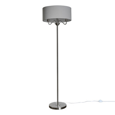 ValueLights Brushed - Multi Arm With Linen 3 3000K Warm Slimline Chrome Shade LED Lamp Floor Candle Way Grey White Drum | B&Q Bulbs DIY at