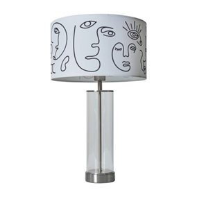 ValueLights Brushed Chrome And Clear Tube Table Lamp With White Artistic Portrait Design Shade