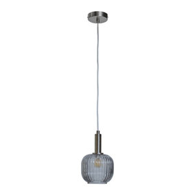 ValueLights Brushed Chrome Ceiling Light With Ribbed Smoked Glass Shade