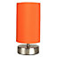 ValueLights Brushed Chrome Touch Dimmer Bedside Table Lamp With Orange Cylinder Light Shade