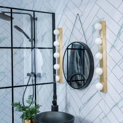 ValueLights Brushed Gold Hollywood Make Up Dressing Table Vanity Light IP44 Wall Light Glass Globe Lamp Shade - Bulbs Included