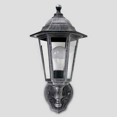 ValueLights Brushed Silver And Black PIR Motion Sensor Outdoor Garden Security IP44 Rated Wall Light Lantern