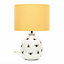 ValueLights Bumble Bee Ceramic Bedside Table Lamp with a Yellow Fabric Lampshade
