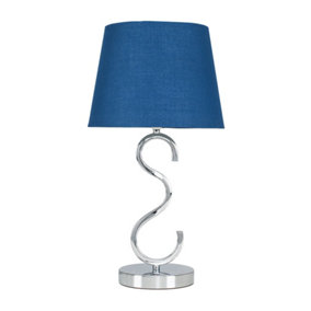 ValueLights Cabonna Modern Polished Chrome Touch Table Lamp with Navy Blue Shade