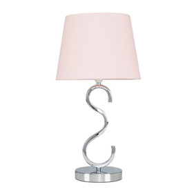 ValueLights Cabonna Modern Sleek Design Polished Chrome Touch Table Lamp with Pink Light Shade