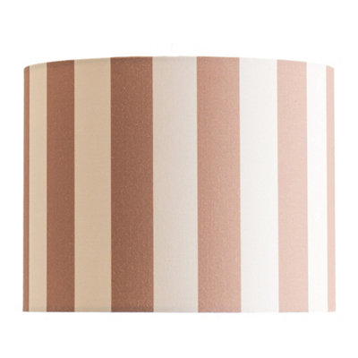ValueLights Callie Colour Clash Natural and Brown Stripe Small Fabric Drum Lamp Shade