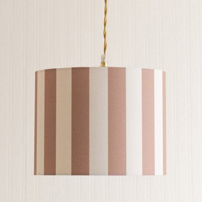 ValueLights Callie Colour Clash Natural & Brown Stripe Large Fabric Drum Lamp Shade and Bulb