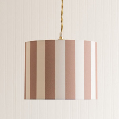 ValueLights Callie Colour Clash Natural & Brown Stripe Small Fabric Drum Lamp Shade and Bulb