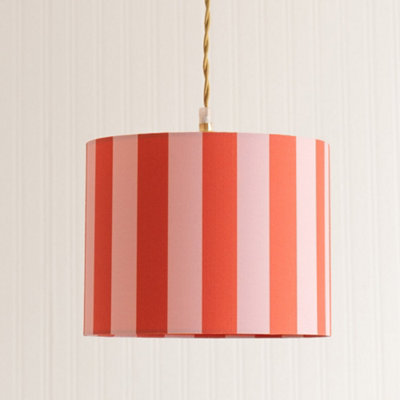 ValueLights Callie Colour Clash Orange and Pink Stripe Small Fabric Drum Lamp Shade