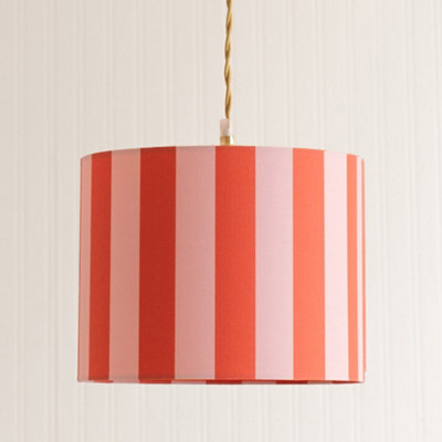 ValueLights Callie Colour Clash Orange & Pink Stripe Large Fabric Drum Lamp Shade with Bulb