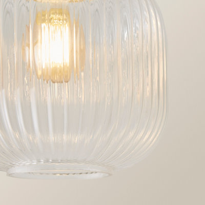 ValueLights Calpe Gold Semi Flush Ceiling Light with Ribbed Clear Glass Shade and Bulb