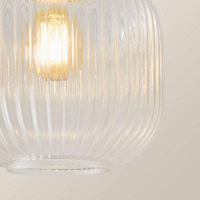 ValueLights Calpe Gold Semi Flush Ceiling Light with Ribbed Clear Glass Shade
