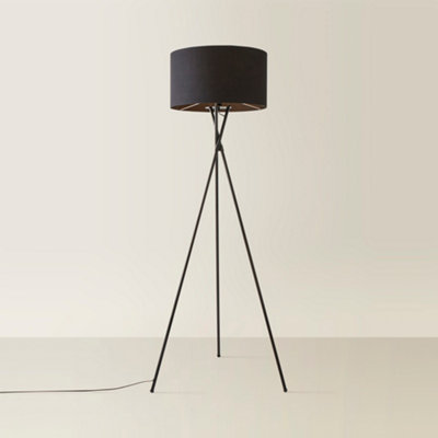 ValueLights Camden Black Tripod Floor Lamp with Drum Shade and Bulb