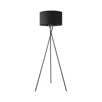 ValueLights Camden Black Tripod Floor Lamp with Drum Shade and Bulb