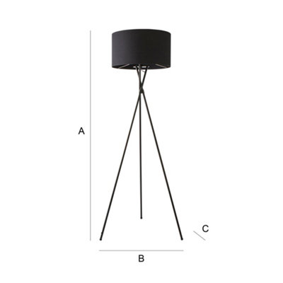 ValueLights Camden Black Tripod Floor Lamp with Drum Shade and Bulb