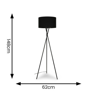 ValueLights Camden Black Tripod Floor Lamp with Drum Shade and Bulb