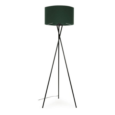 ValueLights Camden Black Tripod Floor Lamp with Green Drum Shade