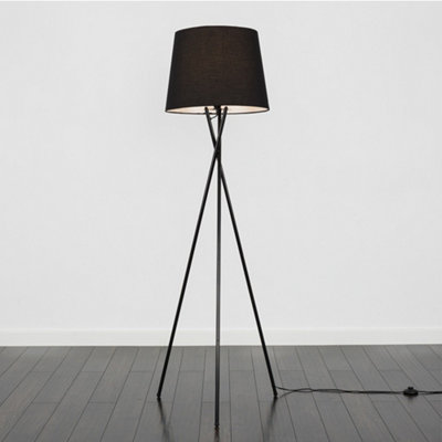 ValueLights Camden Black Tripod Floor Lamp with Tapered Shade and Bulb