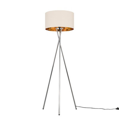 ValueLights Camden Chrome Tripod Floor Lamp with Beige/Gold Shade