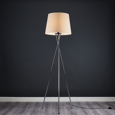 ValueLights Camden Chrome Tripod Floor Lamp with Beige Tapered Shade