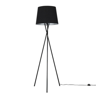 ValueLights Camden Modern Gloss Black Metal Tripod Floor Lamp with Black Shade