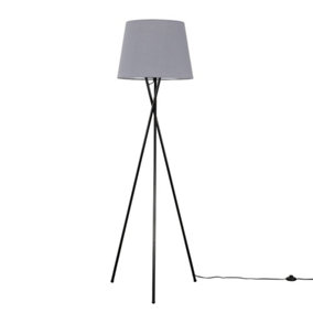 ValueLights Camden Modern Gloss Black Metal Tripod Floor Lamp with Grey Shade