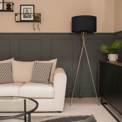 ValueLights Camden Modern Polished Chrome Metal Tripod Floor Lamp with Navy Blue Cylinder Shade