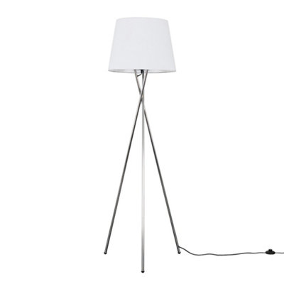 ValueLights Camden Modern Polished Chrome Metal Tripod Floor Lamp with White Shade